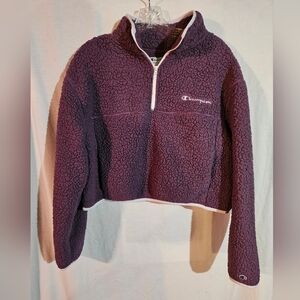 Champion Women's Cropped Sherpa 1/4 Zip Fleece In Purple Size Small